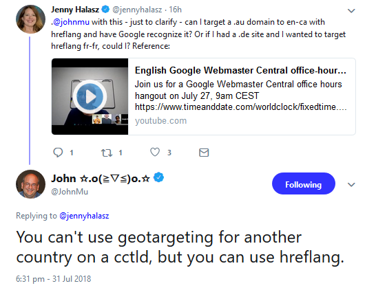Google: hreflang kann auch auf eine Länderdomain zeigen, die nicht zur angegebenen Sprache / Land passt