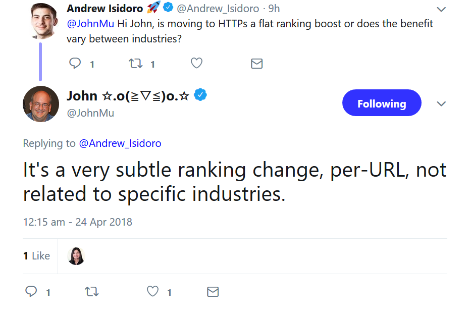 Google: HTTPS wirkt sich auf einzelne URLs aus