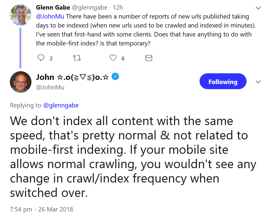 Google: Indexieren kann je nach Inhalt unterschiedlich lange dauern