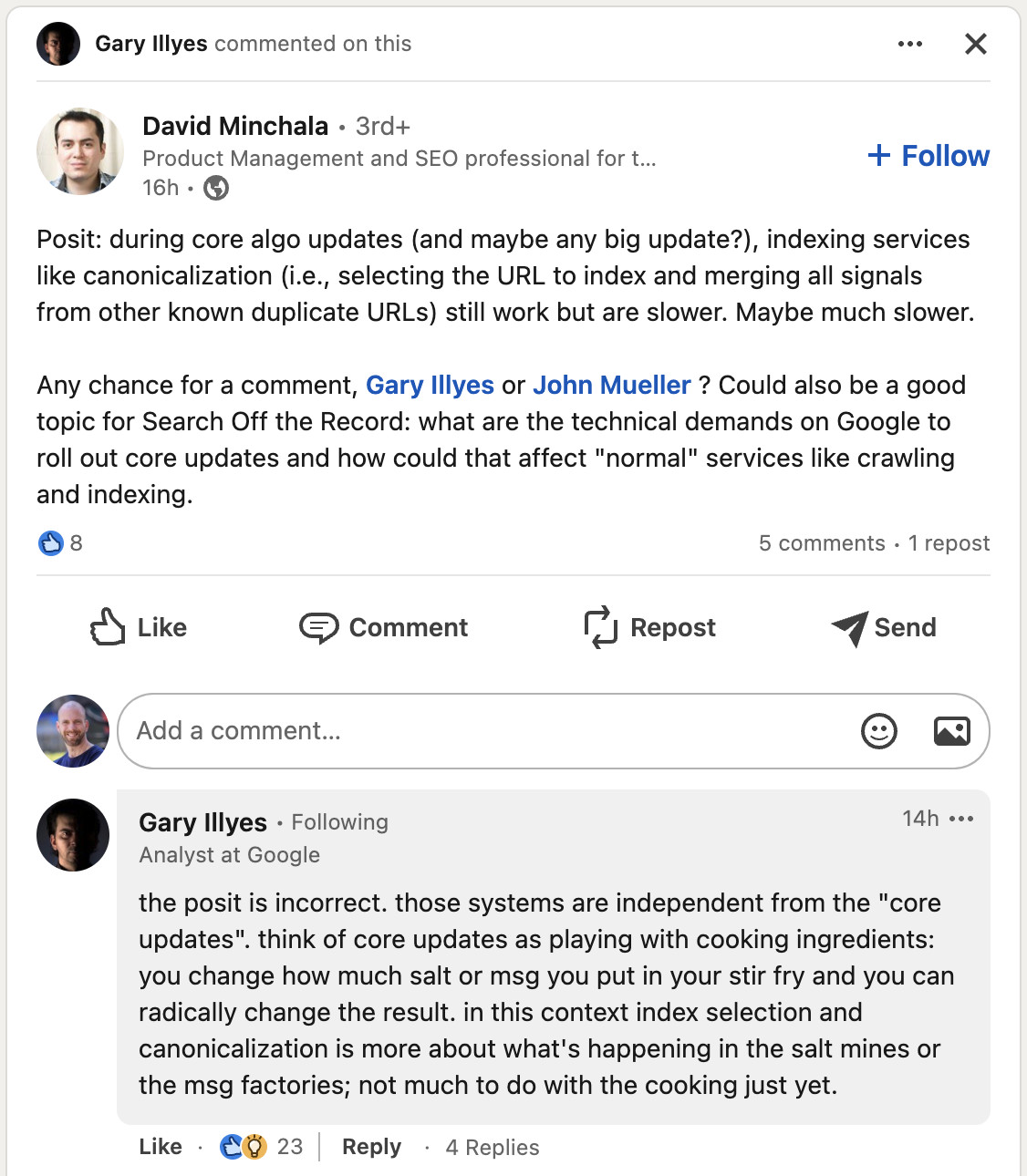 Google: Core Updates wirken sich nicht auf die Indexierungssysteme aus - Gary Illyes auf LinkedIn