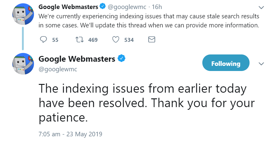 Google: Indexierungsprobleme sind behoben