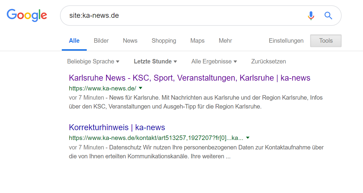 Google: Indexierungsprobleme sind behoben - Beispiel