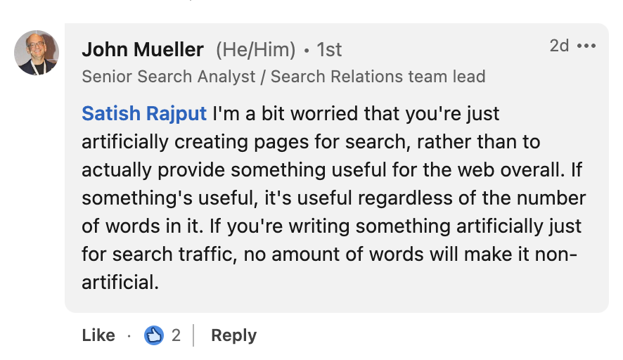 Google: Inhalte sind nützlich - unabhängig von der Wortanzahl