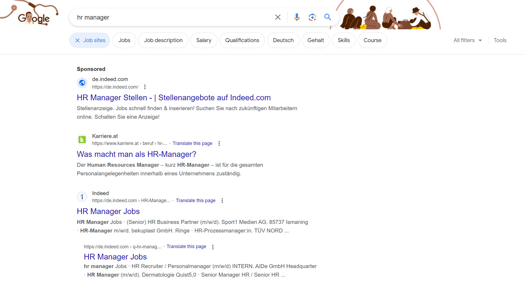 Google: Aktivierter Filter für Jobwebsites