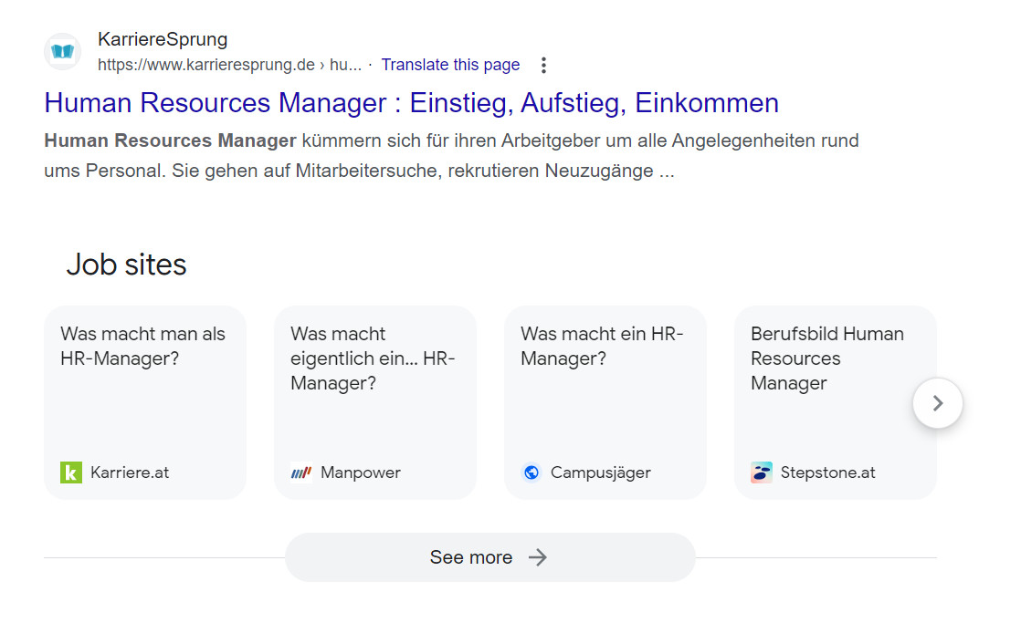 Google Job Sites Karussell