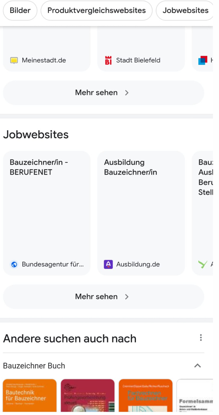 Google: Karussell für Jobwebsites in der mobilen Suche