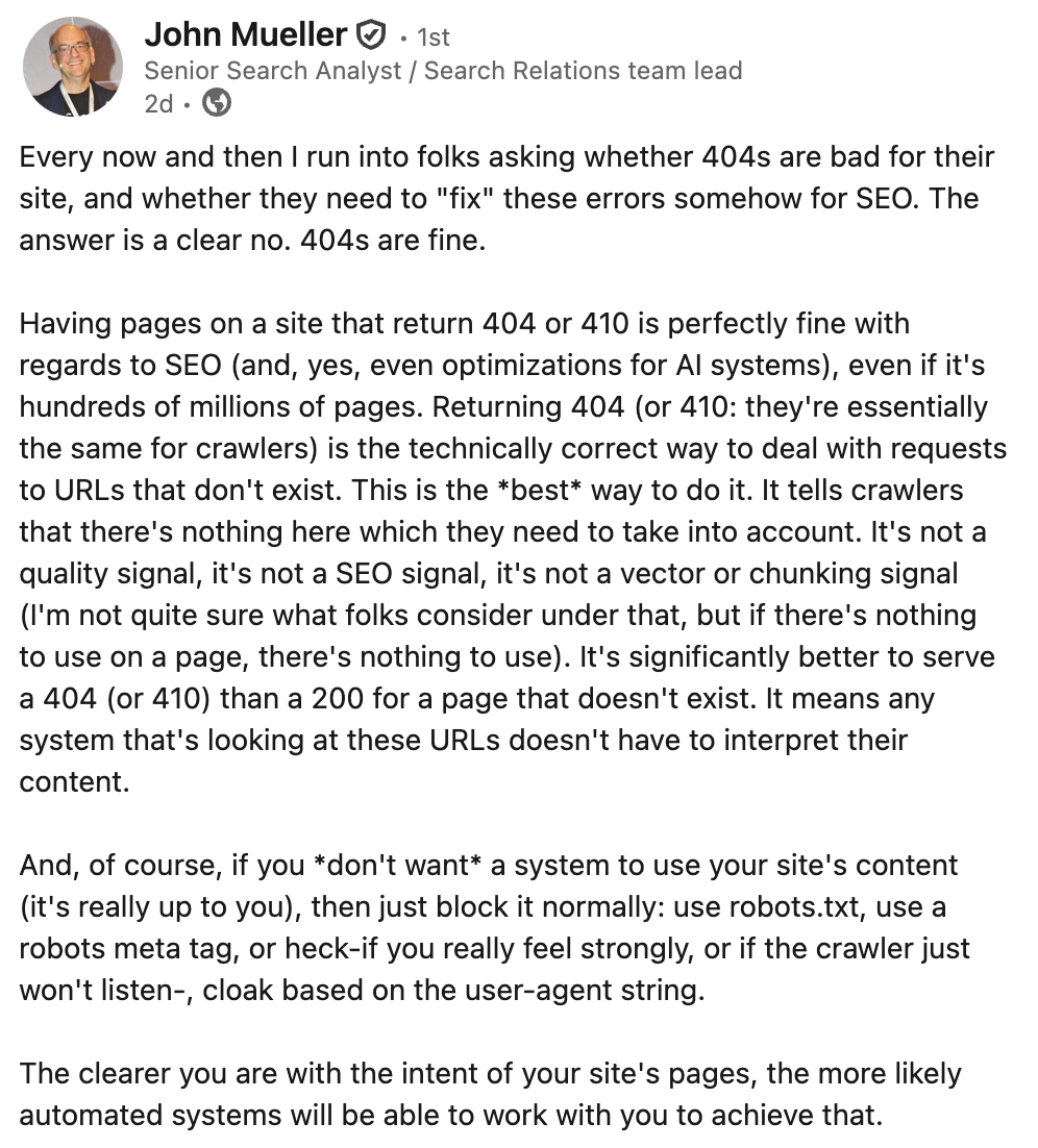 John Müller: 404-Fehler sind ok