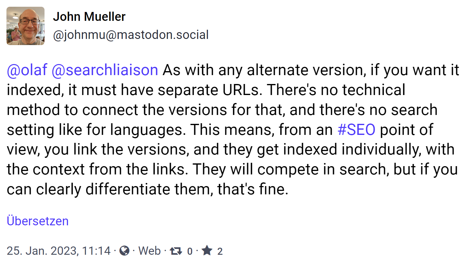 John Müller zur Indexierung von einfacher Sprache