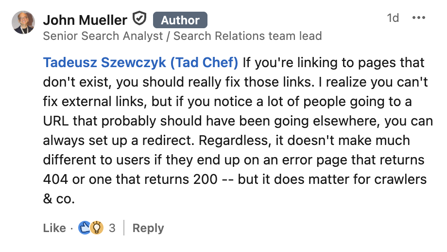 Google: Links auf 404-Seiten sollten behoben werden