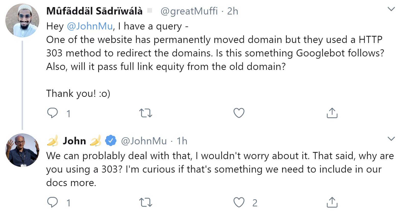 Google kann auch mit 303-Redirects umgehen