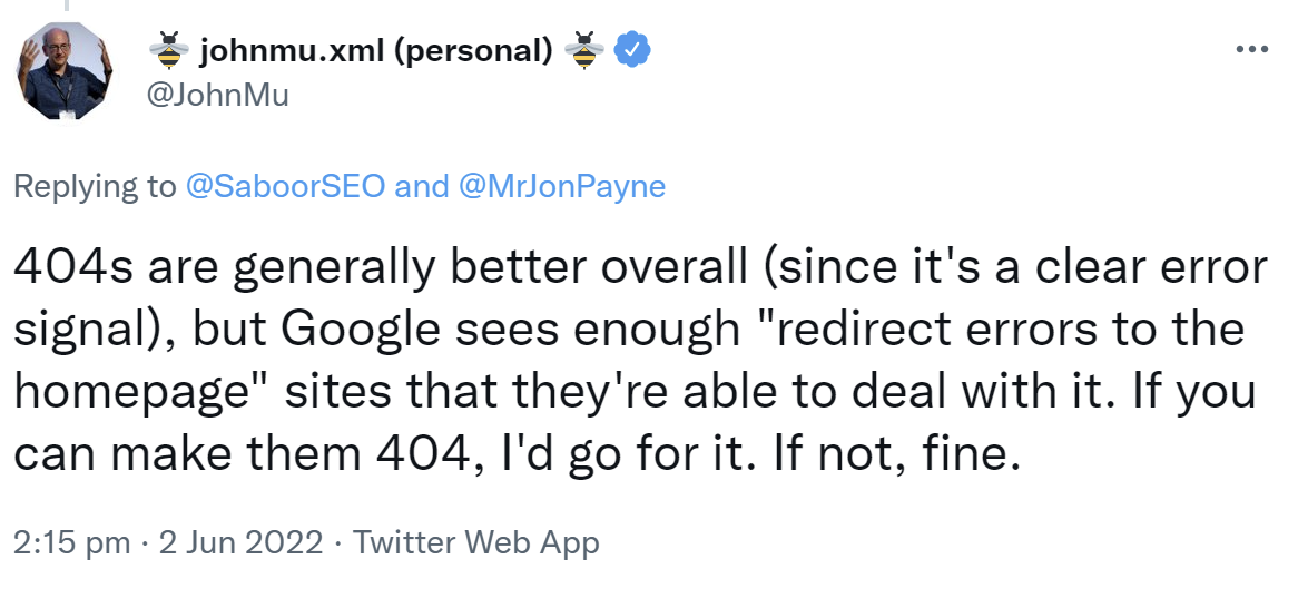 Google kann mit fehlerhaften Redirects zur Homepage umgehen