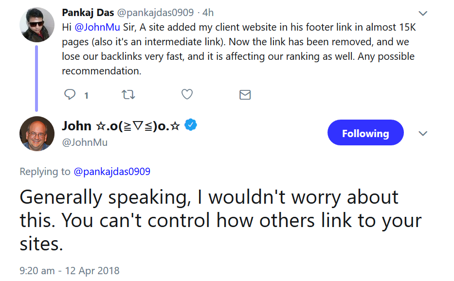 Google: Links von anderen Seiten nicht beeinflussbar - daher sollte man sich auch keine Sorgen machen