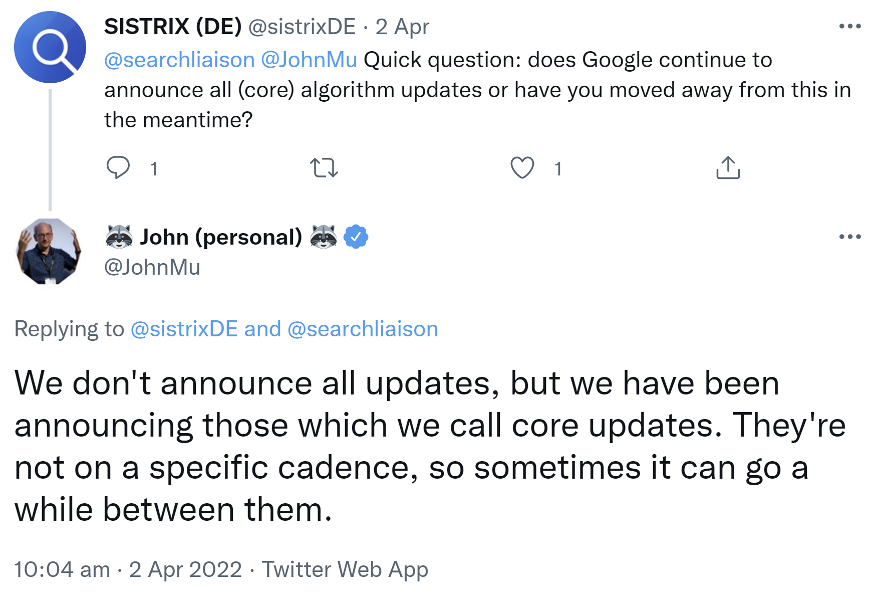 Google: 'kein fester Rhythmus für Core Updates'