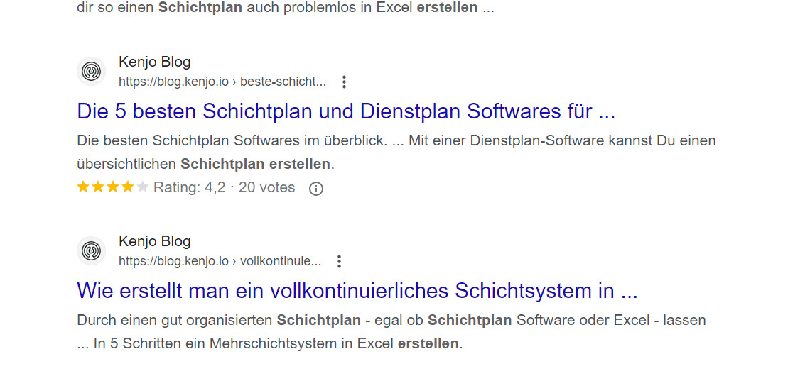 Google: kein Indented Search Result - Beispiel 1