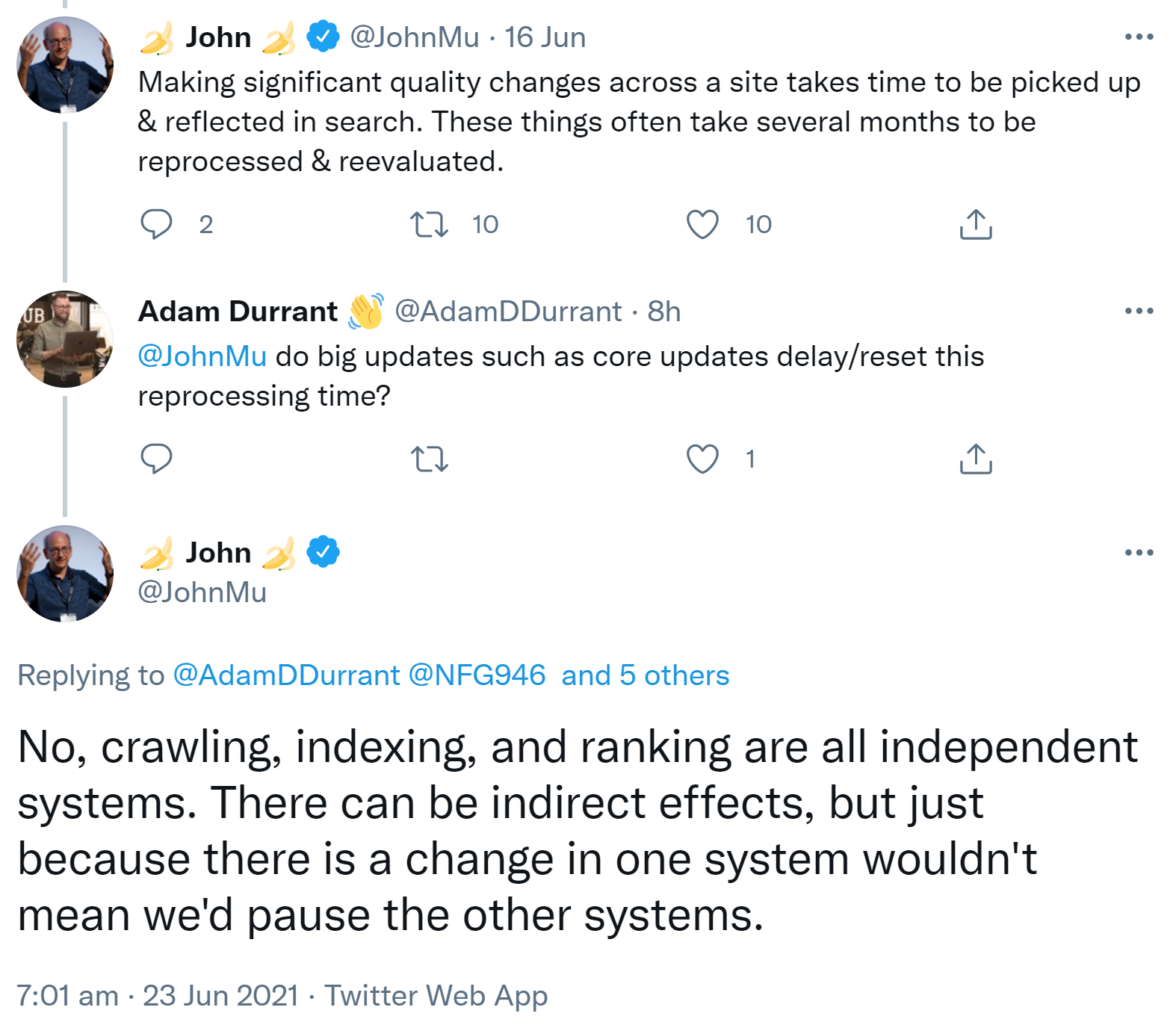 Google: kein Reset der Verarbeitungsdauer von Änderungen durch Core Updates