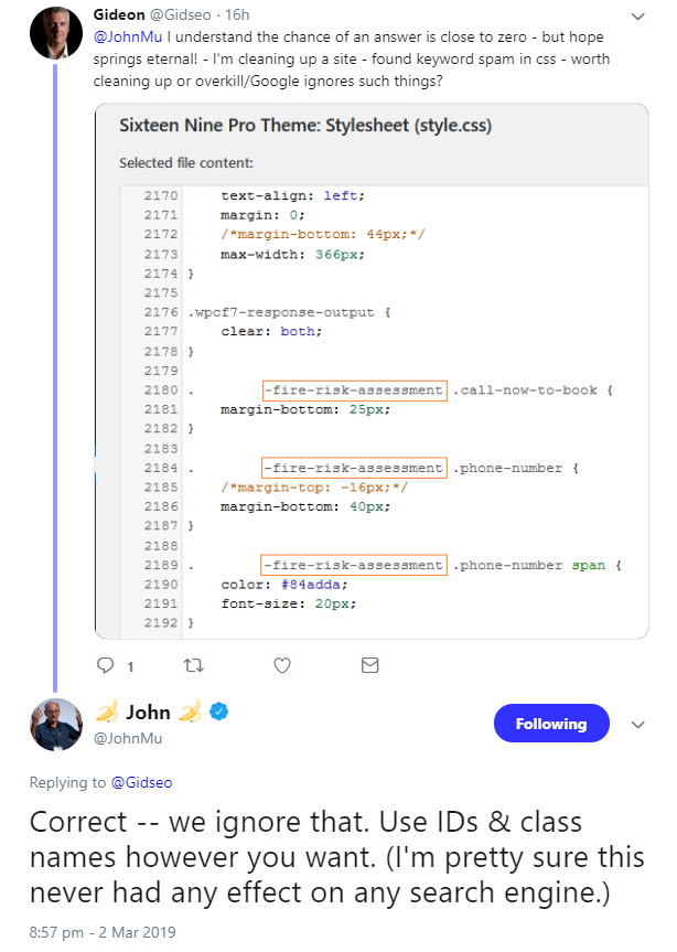 Google ignoriert Keyword-Spam in CSS-Dateien