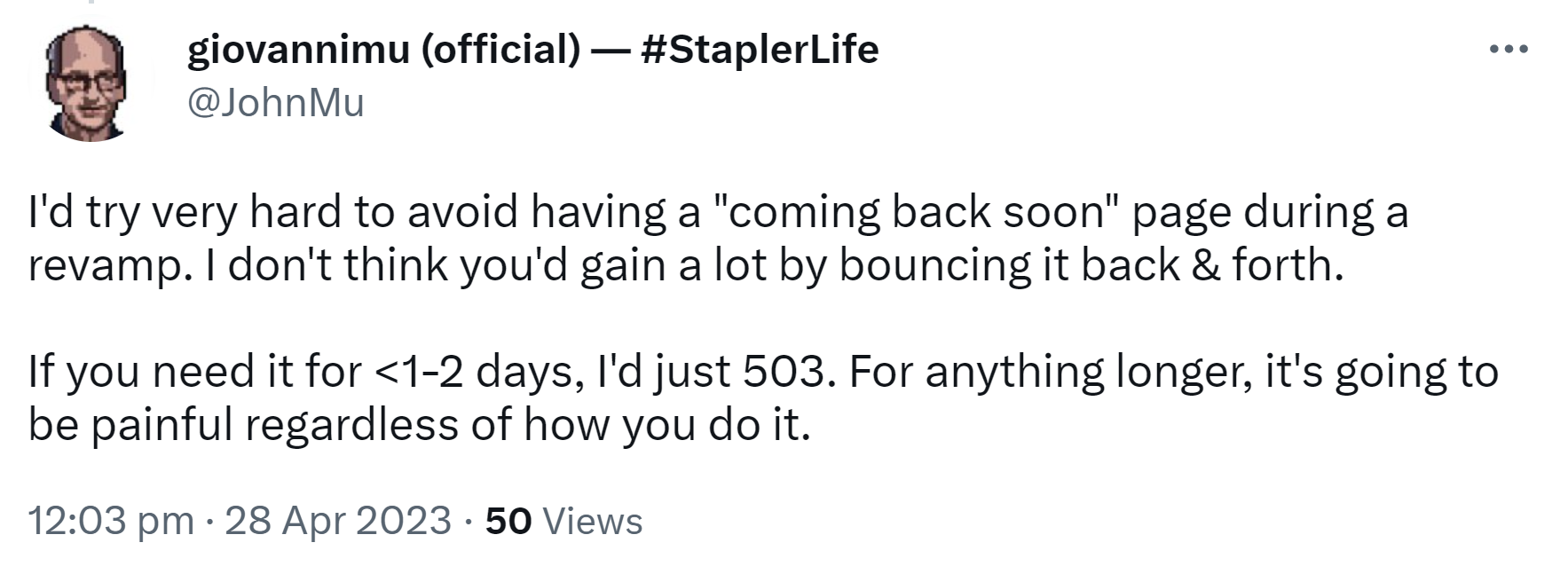 Google: Wenn eine Website vorübergehend nicht erreichbar ist, keine 'Bald wieder da'-Seite schalten