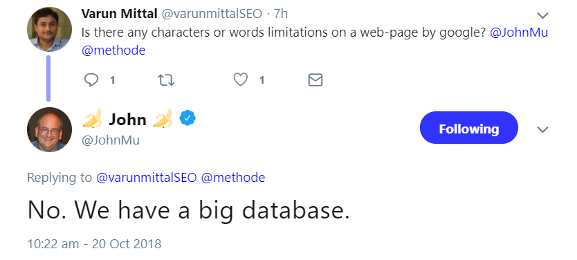 Google: keine Begrenzung der Zeichenzahl auf einer Seite