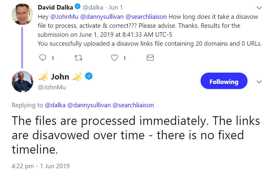Google: Es gibt keine feste Zeitdauer, bis Links aus einer Disavow-Datei abgewertet werden