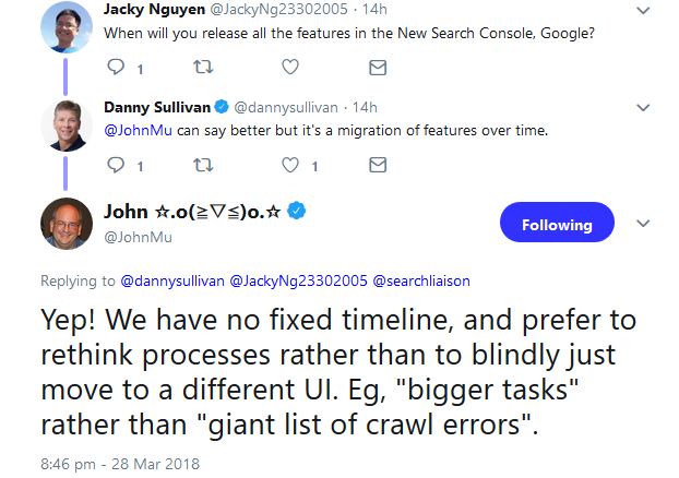 Google: keine feste Zeitplanung für den Umzug von Features in die neue Search Console