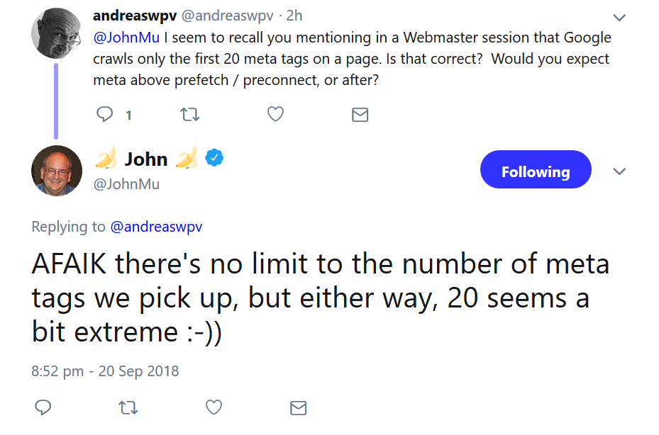 Google: keine Obergrenze für Meta Tags