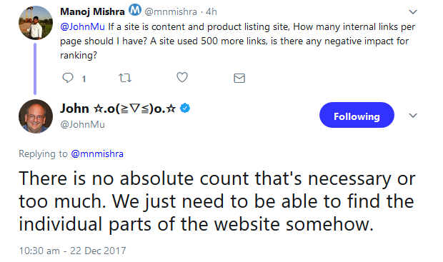 Google: keine Obergrenze für die Zahl interner Links