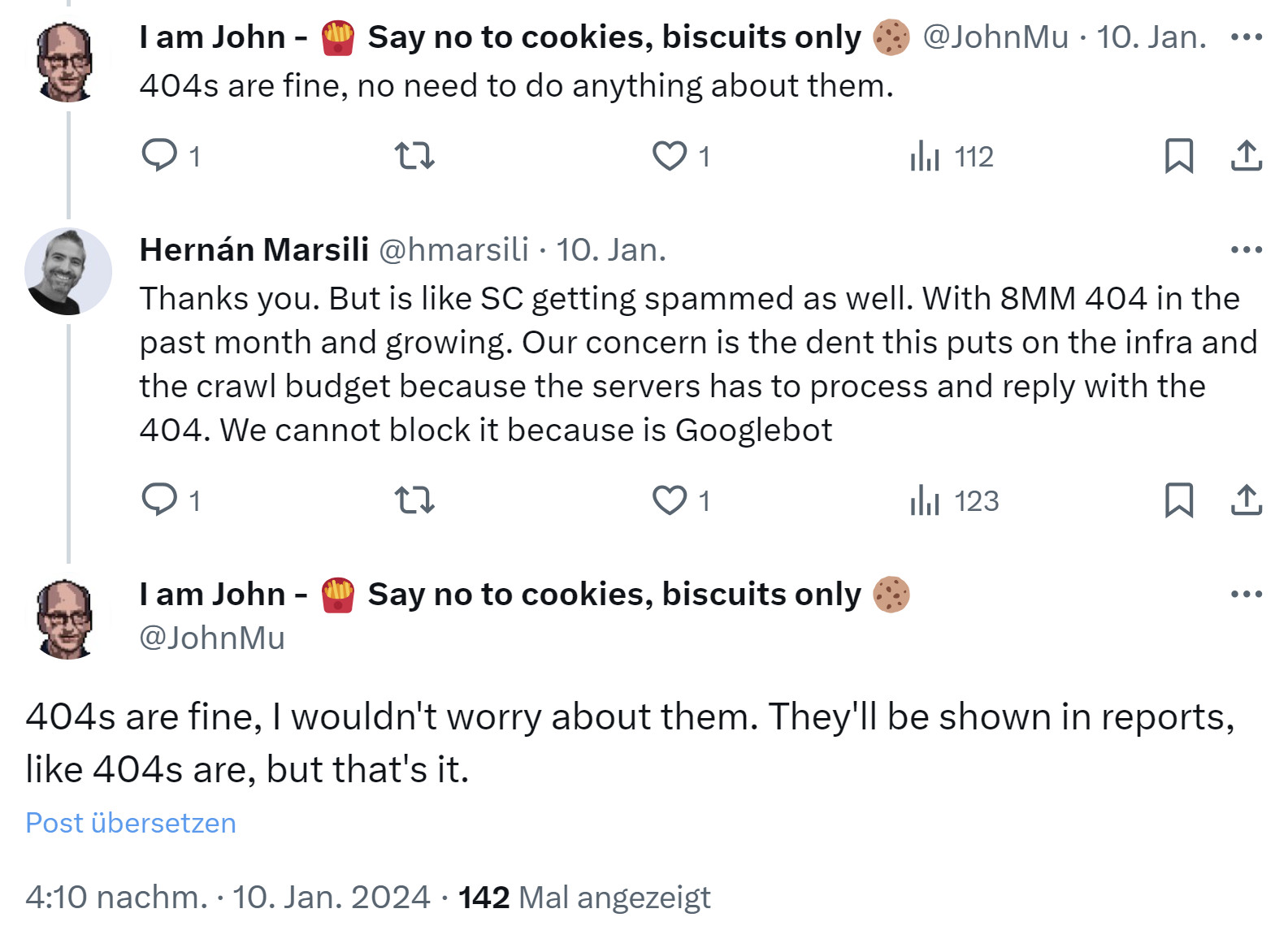 Google: keine Sorge wegen 404-Spam - John Müller auf Twitter