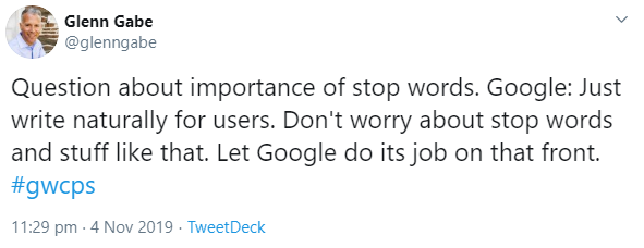 Google: keine Sorge wegen Stoppwörtern