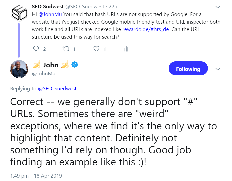 Google: keine Unterstützung von Hash-URLs, aber Ausnahmen