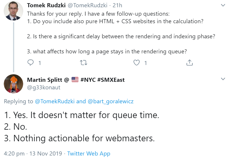 Google: keine Verzögerungen zwischen dem Rendern und dem Indexieren