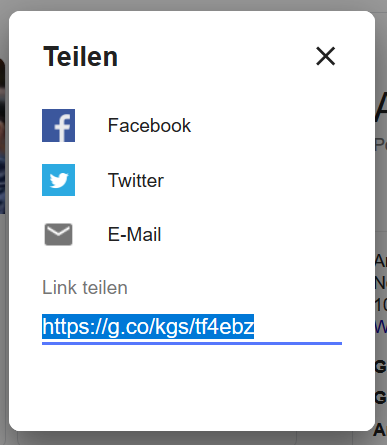 Google Knowledge Panel: URL zum Teilen des Eregbnisses