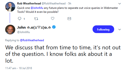 Google: Separate Ausweisung von Voice Searches in der Search Console könnte kommen