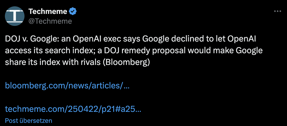 Google leht Zugriff von OpenAI auf Suche-Index ab