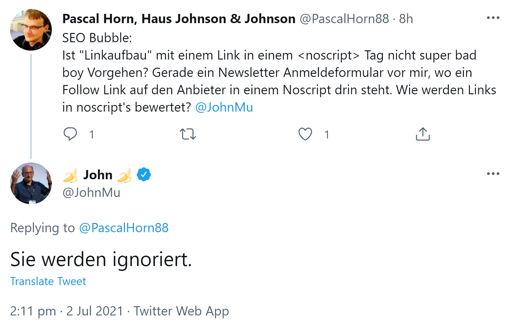 Google: Links aus Noscript-Bereichen werden ignoriert