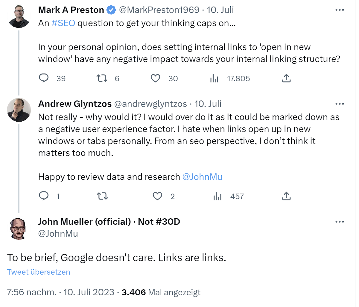 Google: Das Öffnen von internen Links in einem neuen Fenster ist kein SEO-Problem