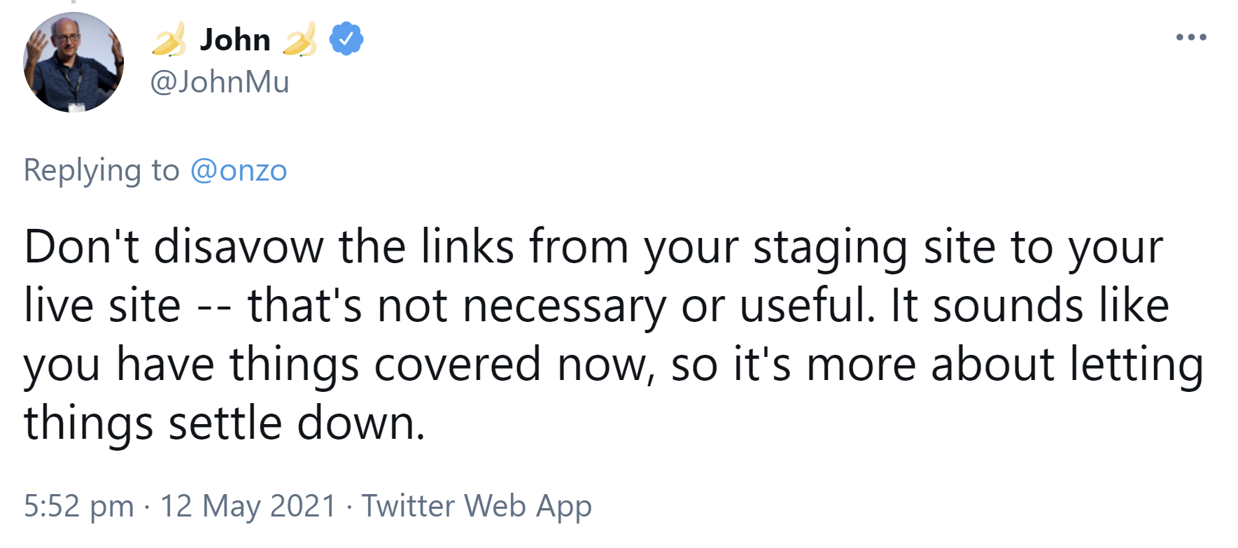 Google: Links von Staging- auf Live-Site nicht per Disavow abwerten