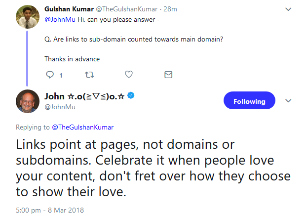 Google: Links zeigen auf Seiten und nicht auf Domains oder Subdomains