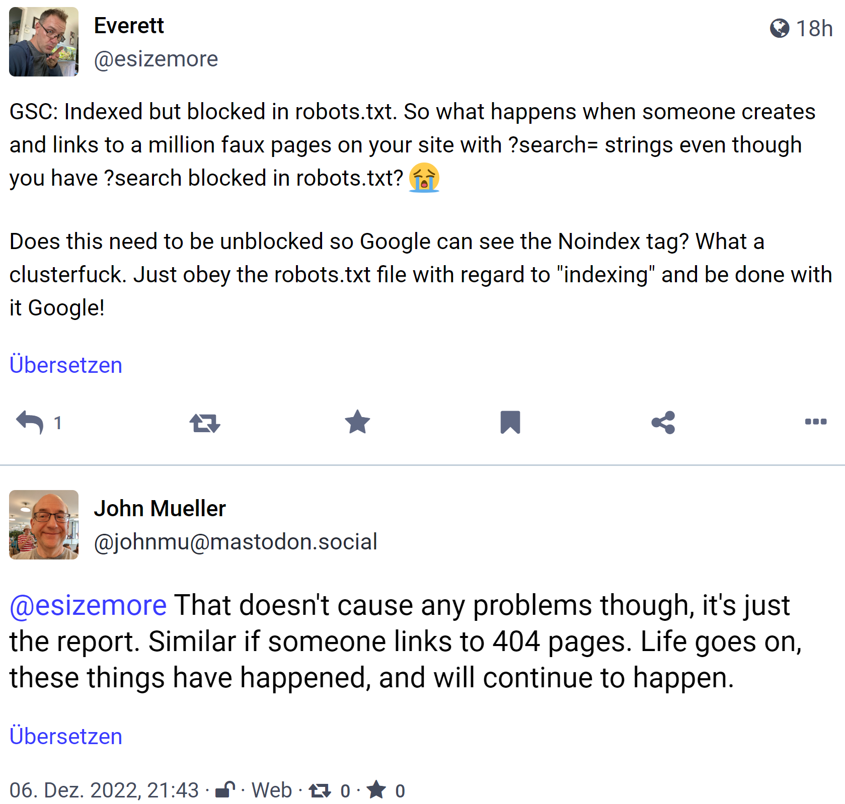 Google: Links auf Seiten, die per robots.txt gesperrt sind, und Links auf 404-Seiten sind kein Problem