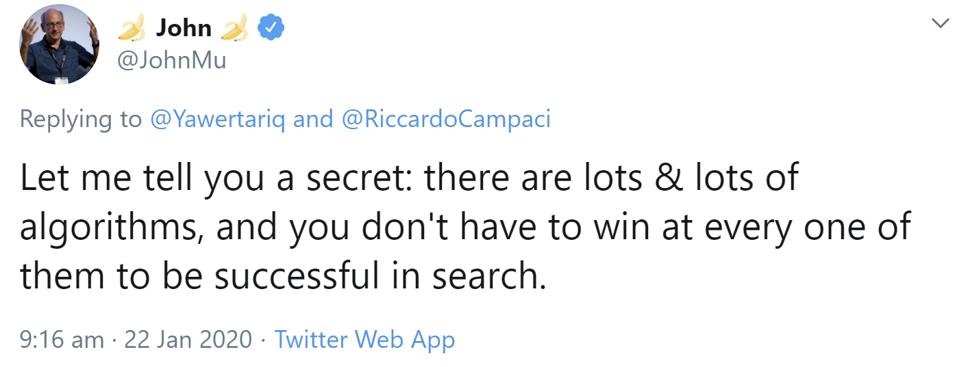 Google: Man muss nicht jeden Algorithmus gewinnen, um in der Suche erfolgreich zu sein