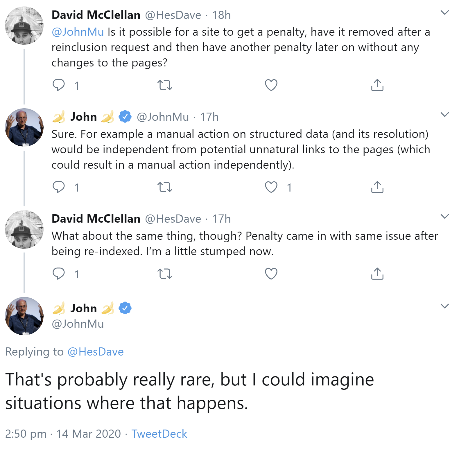 Google: Eine manuelle Maßnahme kann wegen der gleichen Ursache mehrfach hintereinander verhängt werden