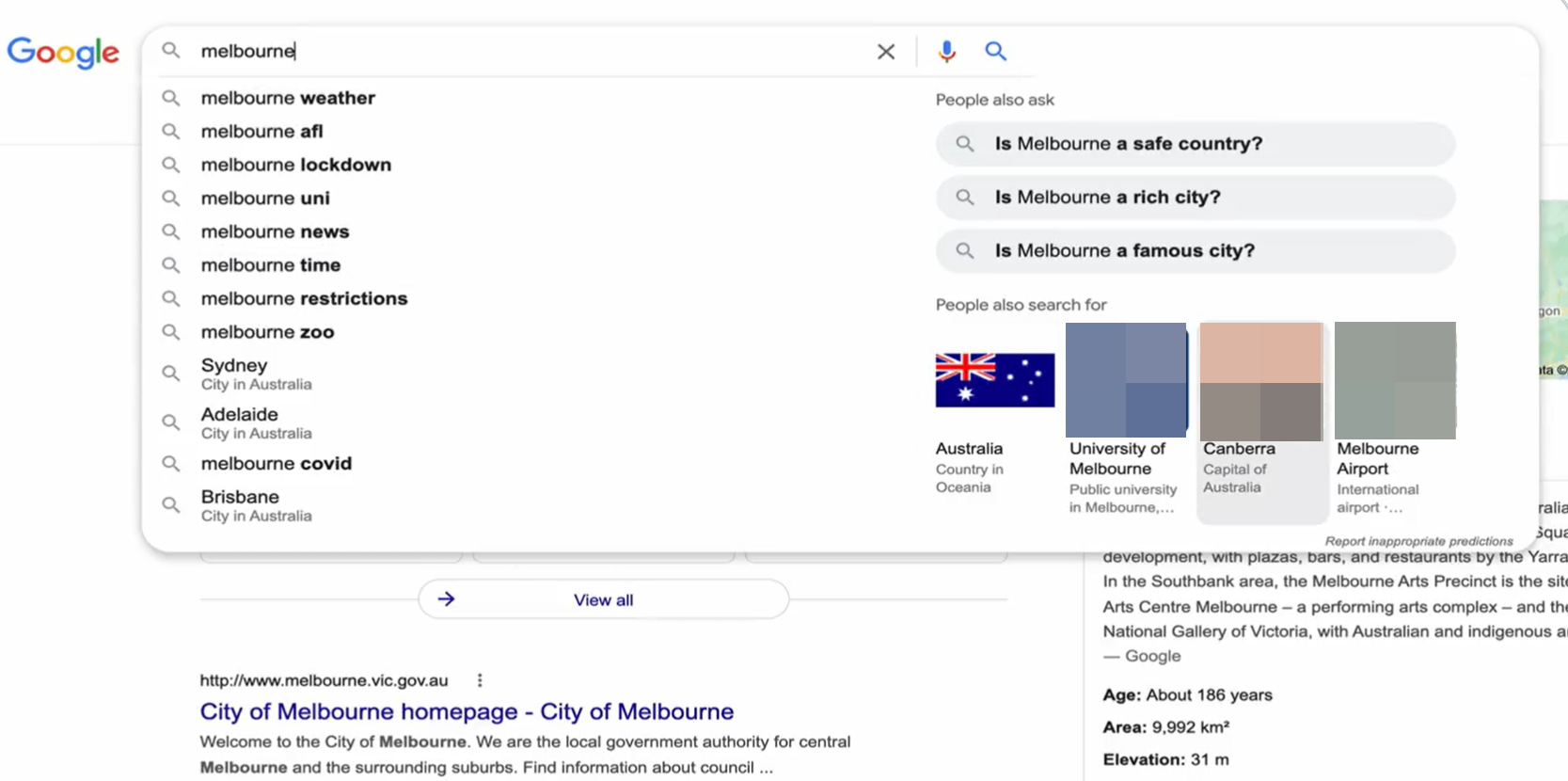Google: Test eines Mega-Autocompletes mit 'andere suchen auch' und 'nutzer fragen auch'