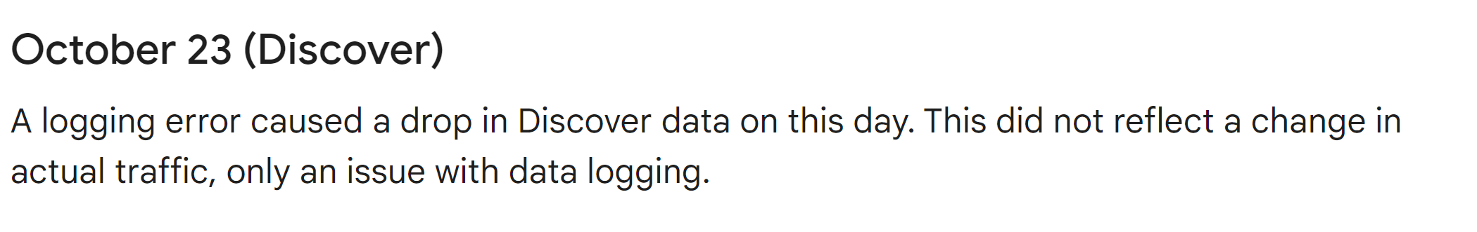 Google meldet nachträglich Logging-Fehler für Discover in der Google Search Console für den 23. Oktober