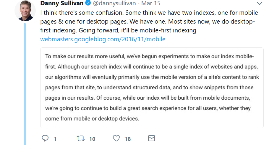 Google: Mobile First- und Desktop First-Indexierung finden im selben Index statt