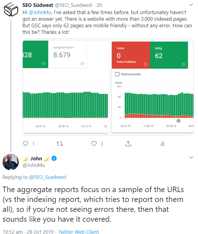 Google: Bericht zur Mobilfreundlichkeit zeigt nur ausgewählte URLs