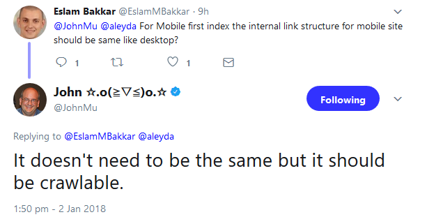 Google: Mobile Version muss nicht die gleiche Linkstruktur haben wie die Desktop-Version