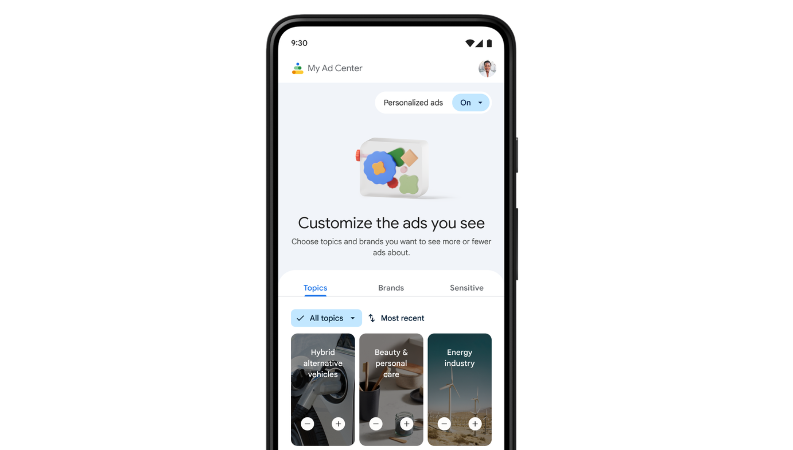 Google My Ad Center: Auswahl von Interessen