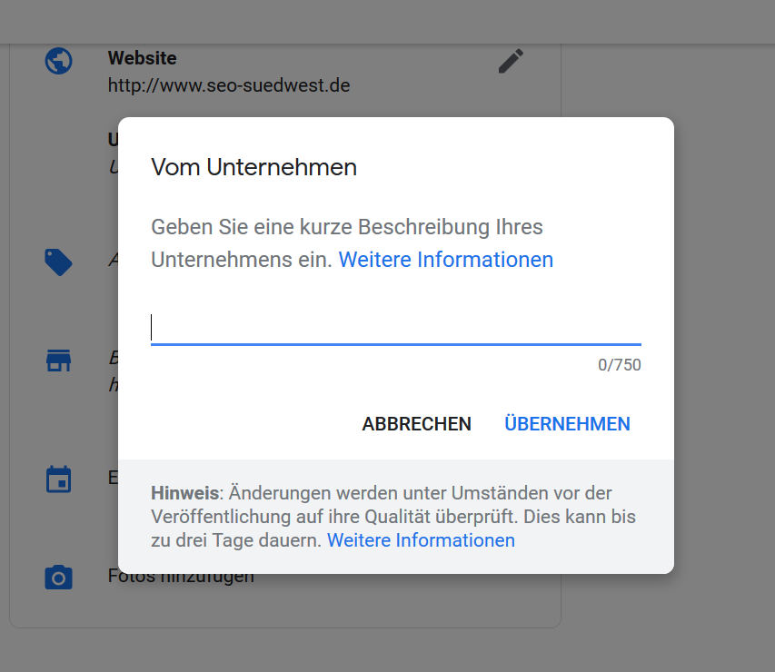 Google My Business: eine Beschreibung für ein Unternehmen hinzufügen