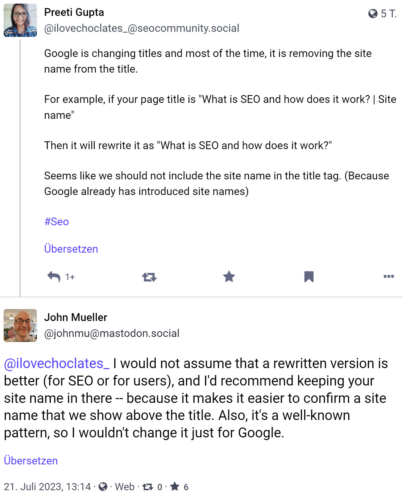 Google: Namen der Website nicht aus dem Titel entfernen, nur weil Google das tut