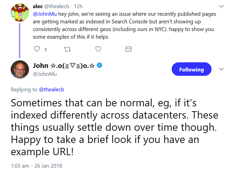 Google: neu indexierte Seiten nicht immer gleich an allen Standorten sichtbar