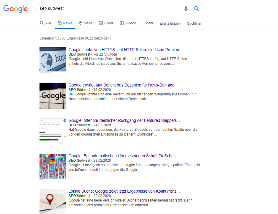 Google News: Beispiel für altes Layout